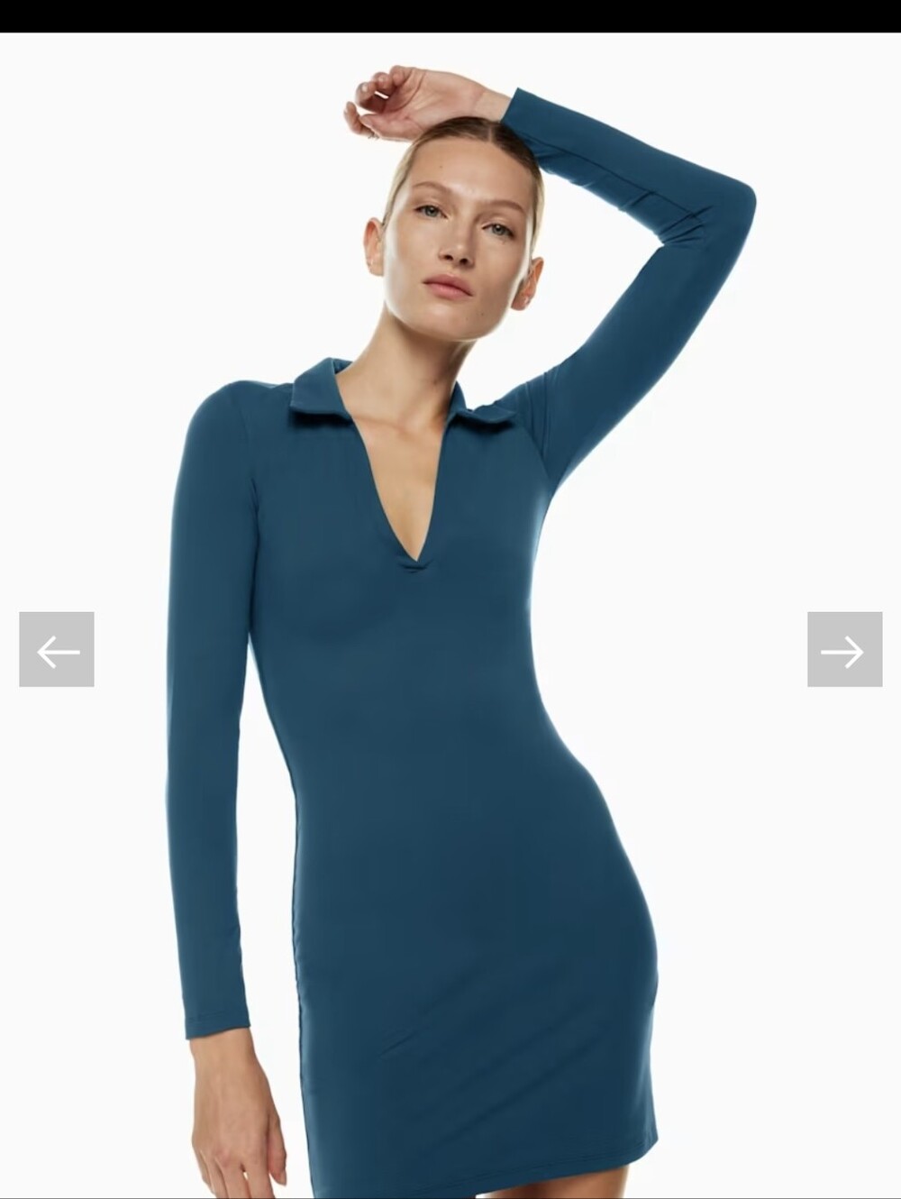 Babaton Teal V-Neck Long-Sleeve Polo Dress